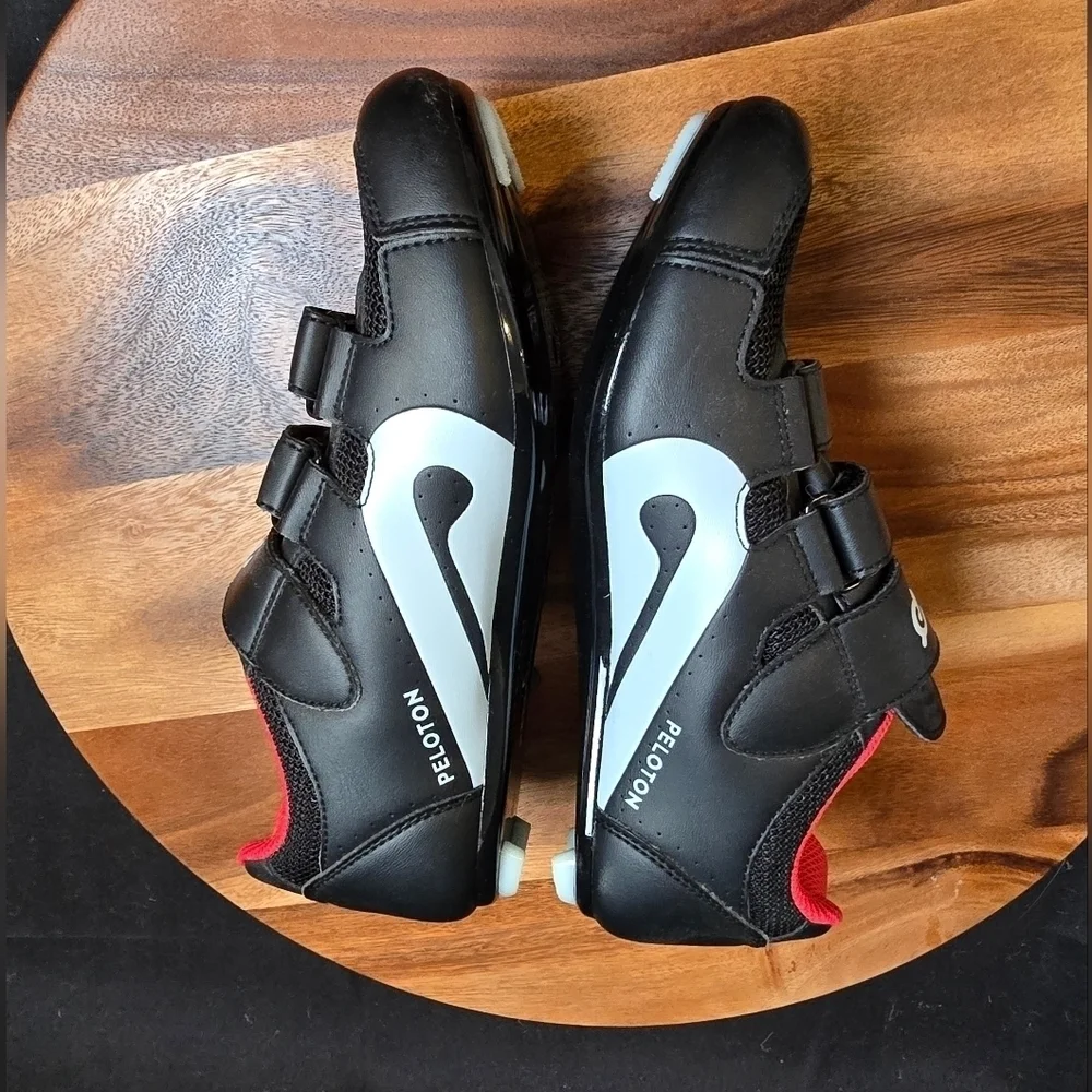 Peleton Spin Bike Size 38 Black With Red Clip Shoes.